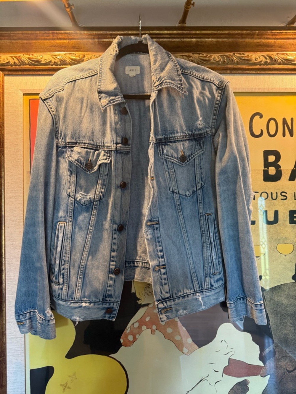 ABLE Merly Light Blue Distressed Denim Jean Jacket MEDIUM